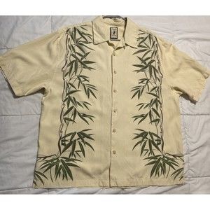Jamaica Jaxx Mens Sz XL 100% Silk Yellow Hawaiian Island Button Up Casual Shirt